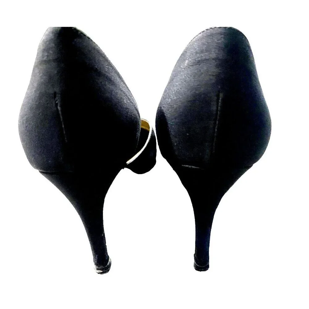 YVES SAINT LAURENT Women Pumps Size 7 Black D'orsay Pointy Toe Heels Career Work - Picture 5 of 16